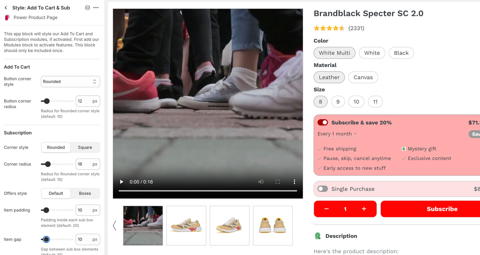 Power Product Page Subscription Buy Box Style