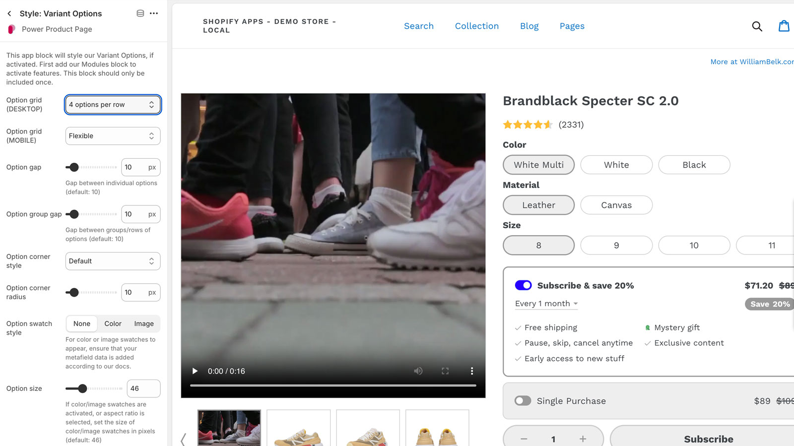 Power Product Page Variant Options Style