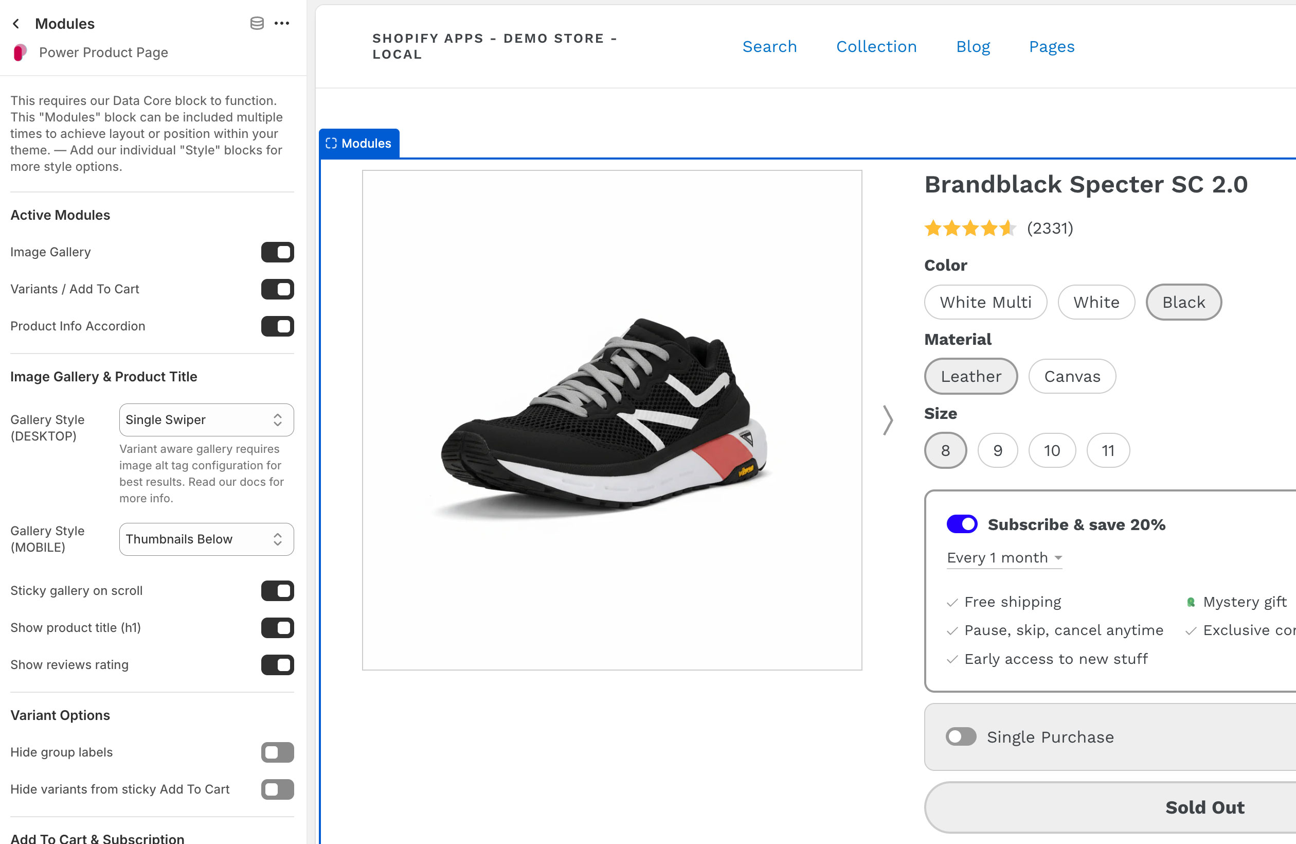 Power Product Page Variant Options