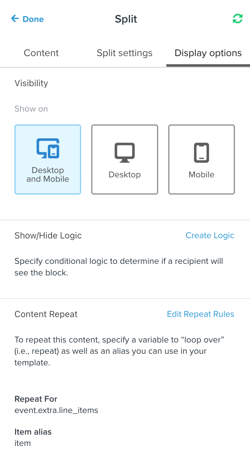 Rapid Reviews Klaviyo Flow Split Display Options