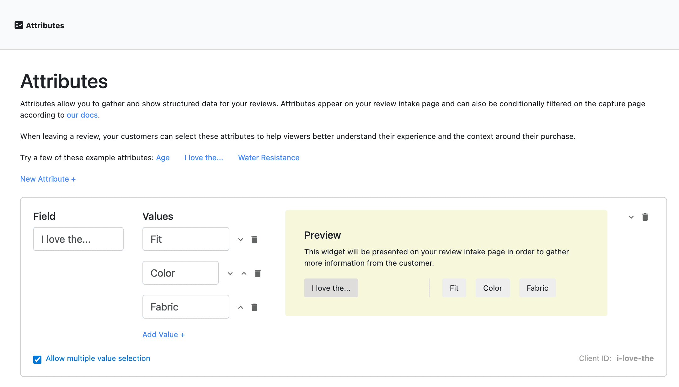 Rapid Reviews Custom Attributes