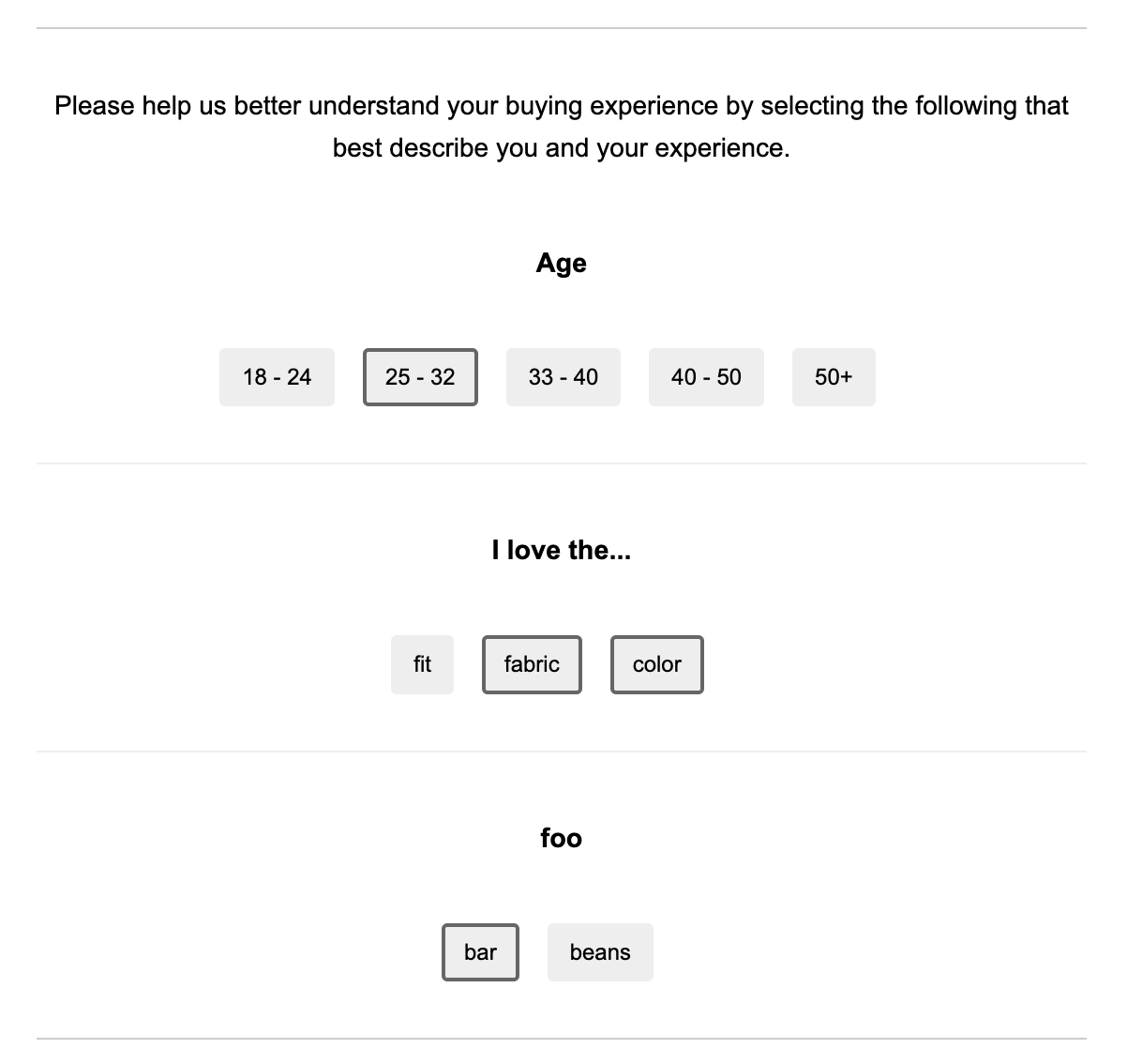 Rapid Reviews Custom Attributes Capture Page