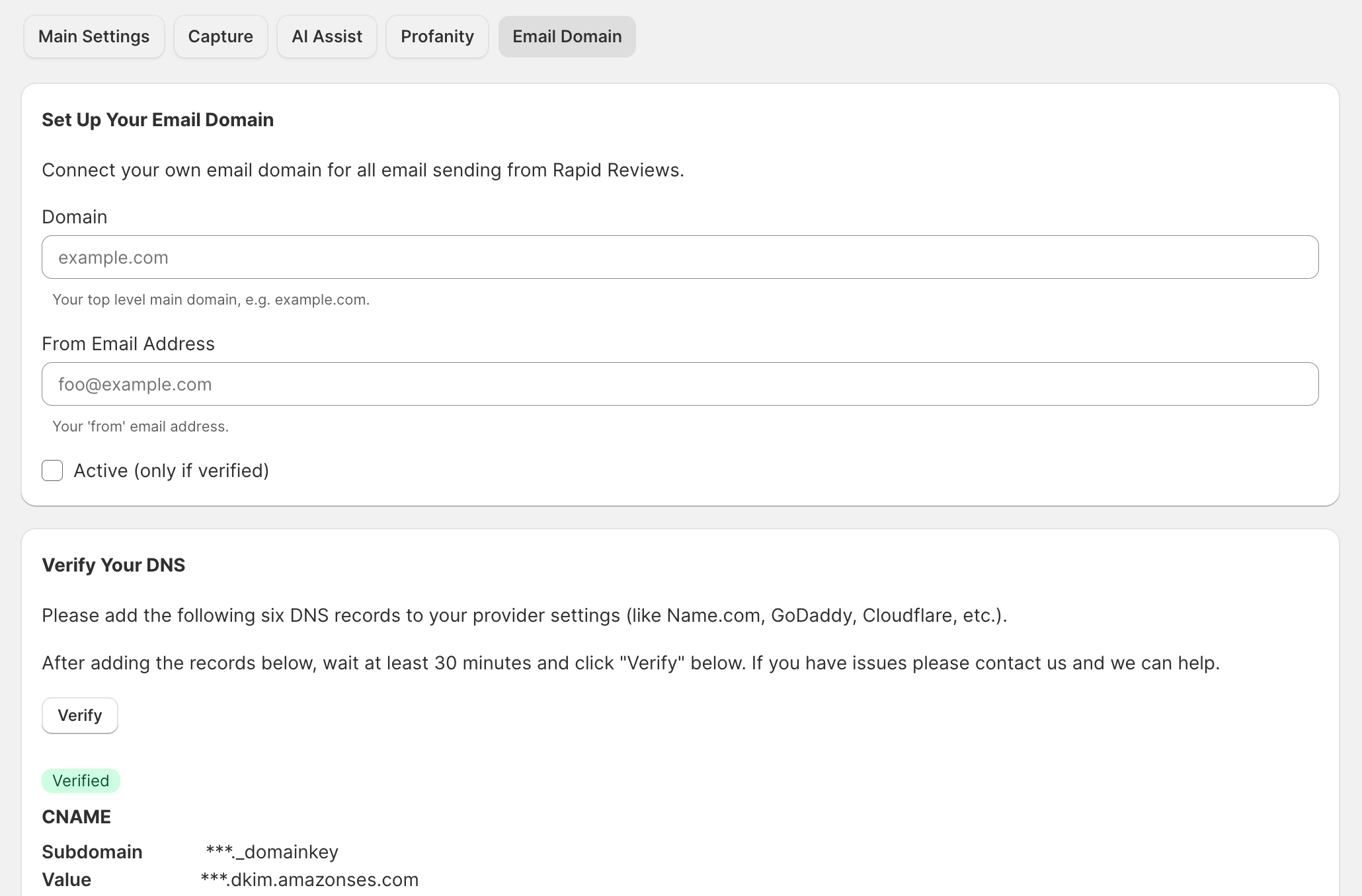 Rapid Reviews Custom Email Domain